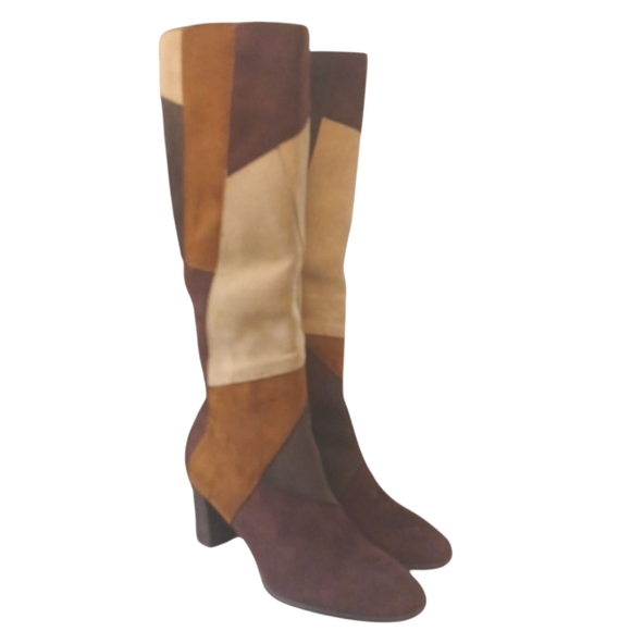 Amelia Grace Patchwork Knee-High Boots Retro Tall Heeled Boots Size 8 - Picture 11 of 11